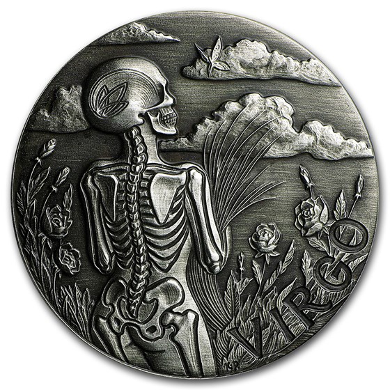 1 oz Silver Antique Round - Zodiac Skull Series (Virgo) 1 oz Silver Antique Round - Zodiac Skull Series (Virgo)
